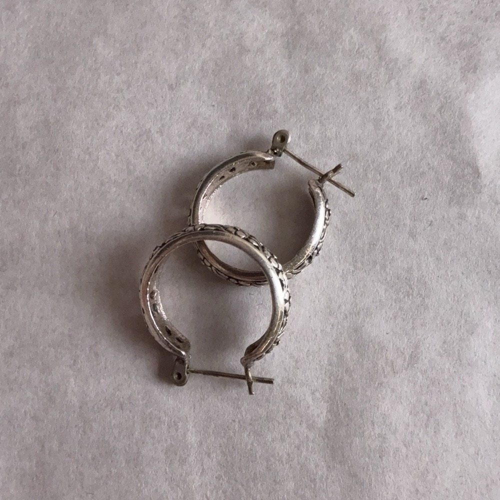 Sterling Silver 925 Floral Hoop Huggie Earrings Womens Nature Boho Statement